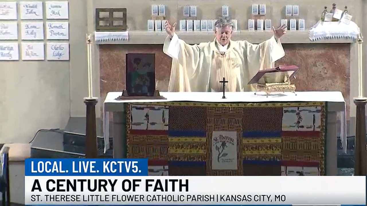 KCTV5 segment featuring the St. Therese Little Flower 100th Anniversary Mass on November 27, 2025.