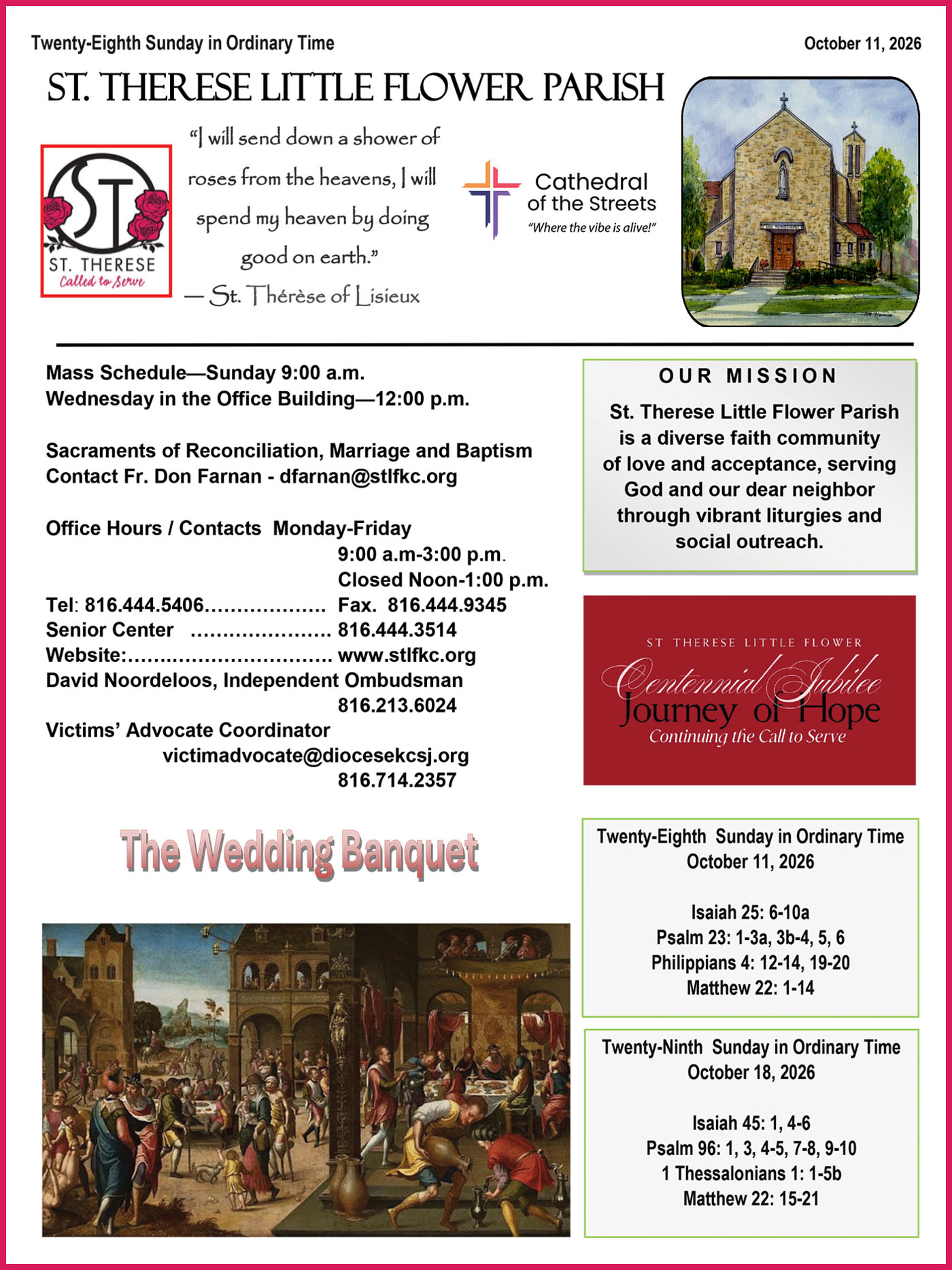 October 11, 2026 Bulletin for St Therese Little Flower Catholic Church in Kansas City, Missouri